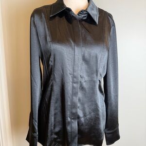 Good American Size 3-Black Satin Button Down Shirt- gorgeous silhouette &fabric!